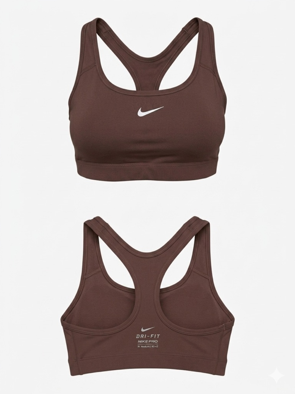 Nike Brown Racerback Light Support Sports Bra with White Swoosh